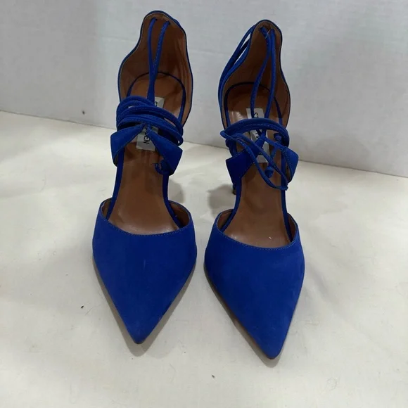 STEVE MADDEN Raela Cobalt Blue Suede Leather Closed Toe Lace Up Heels Size 7.5 - Picture 2 of 9